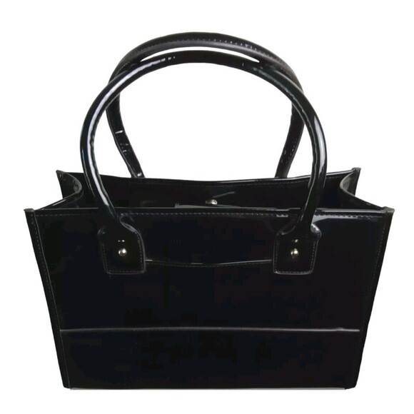 VINTAGE ANNE KLEIN SATCHEL BLACK POCKETS SNAP CLOSURE - Picture 4 of 12